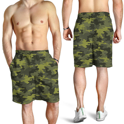 Dark Green Camouflage Print Men's Shorts