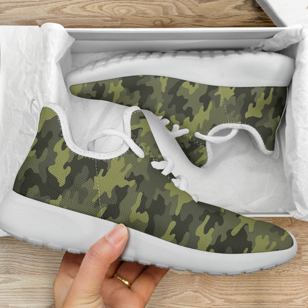 Dark Green Camouflage Print Mesh Knit Shoes GearFrost