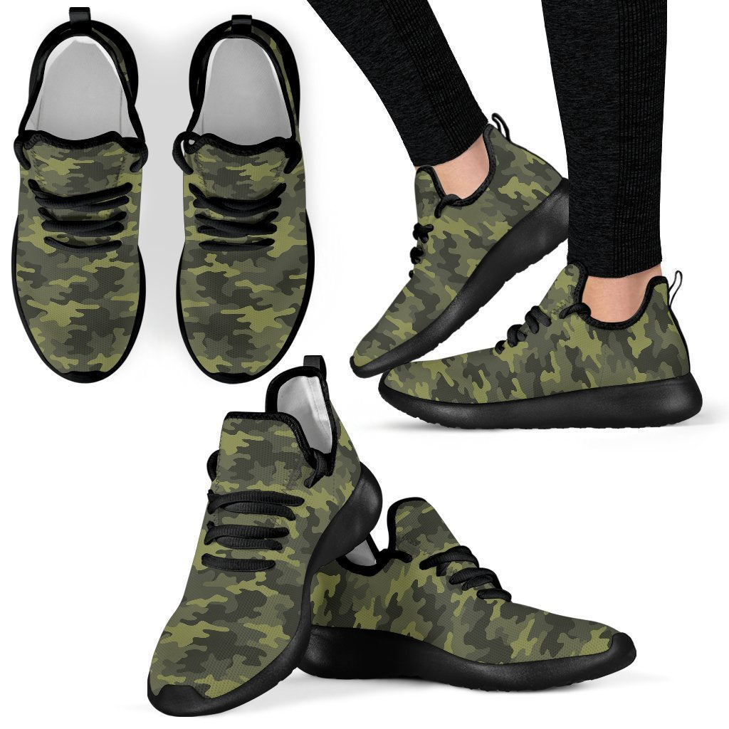 Dark Green Camouflage Print Mesh Knit Shoes GearFrost
