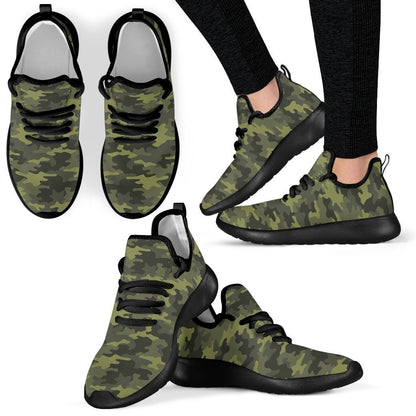 Dark Green Camouflage Print Mesh Knit Shoes GearFrost