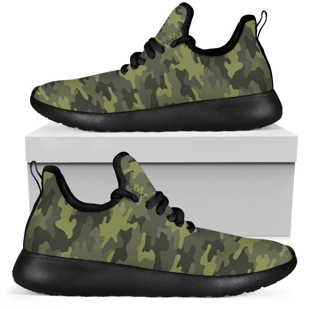 Dark Green Camouflage Print Mesh Knit Shoes GearFrost
