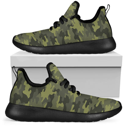 Dark Green Camouflage Print Mesh Knit Shoes GearFrost