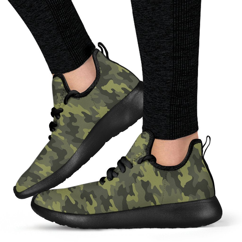 Dark Green Camouflage Print Mesh Knit Shoes GearFrost