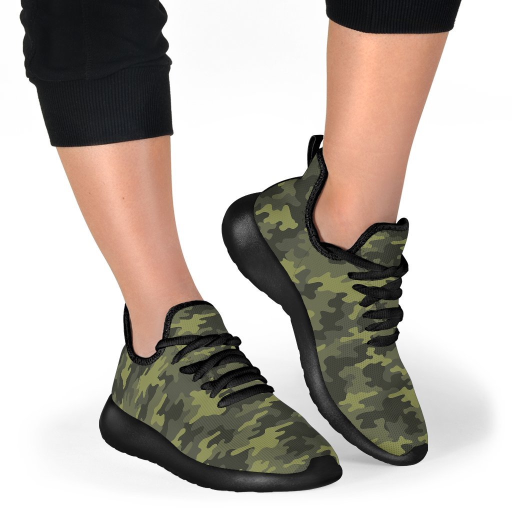 Dark Green Camouflage Print Mesh Knit Shoes GearFrost
