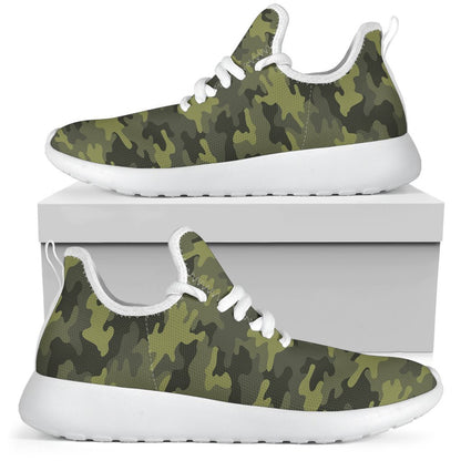 Dark Green Camouflage Print Mesh Knit Shoes GearFrost