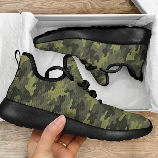Dark Green Camouflage Print Mesh Knit Shoes GearFrost