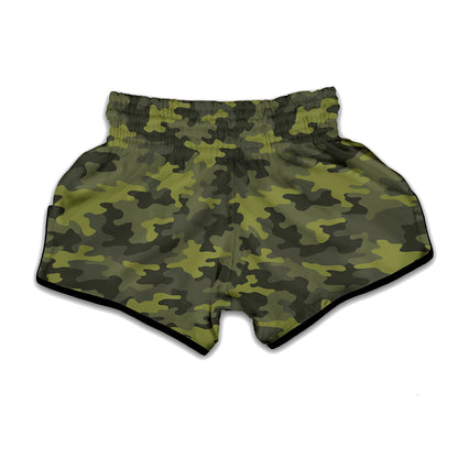 Dark Green Camouflage Print Muay Thai Boxing Shorts