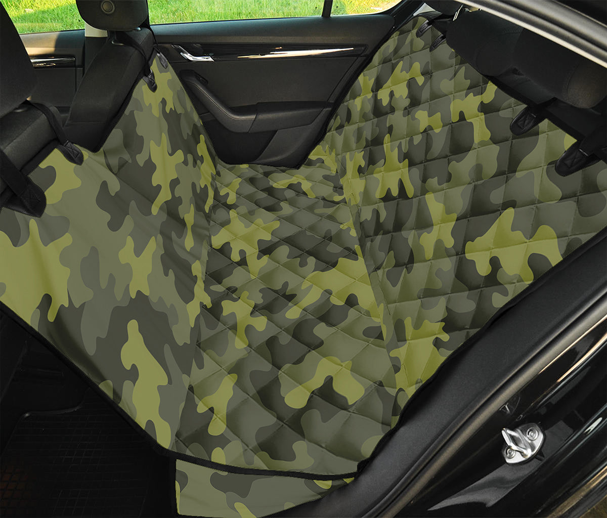 Dark Green Camouflage Print Pet Car Back Seat Cover