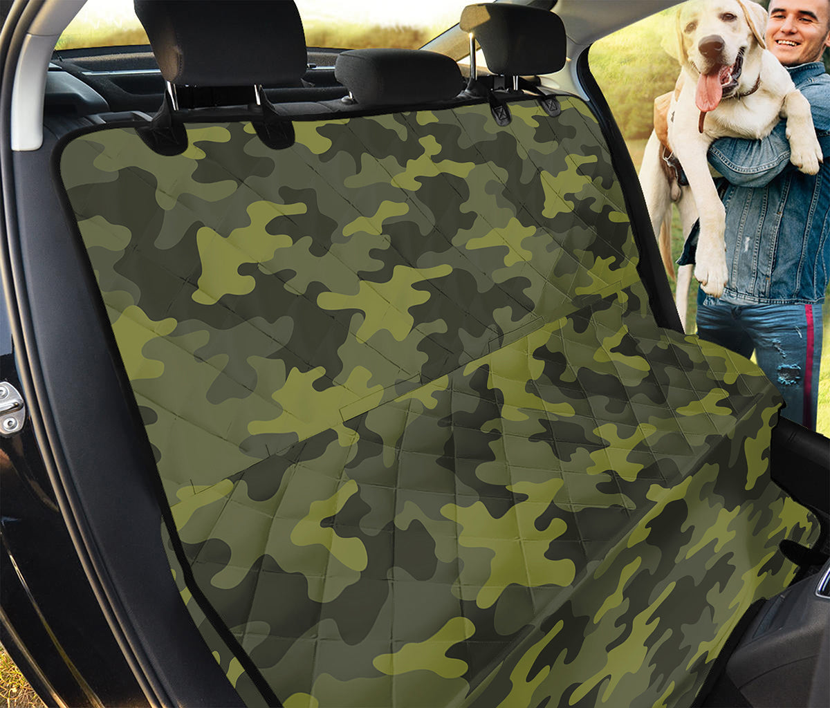 Dark Green Camouflage Print Pet Car Back Seat Cover