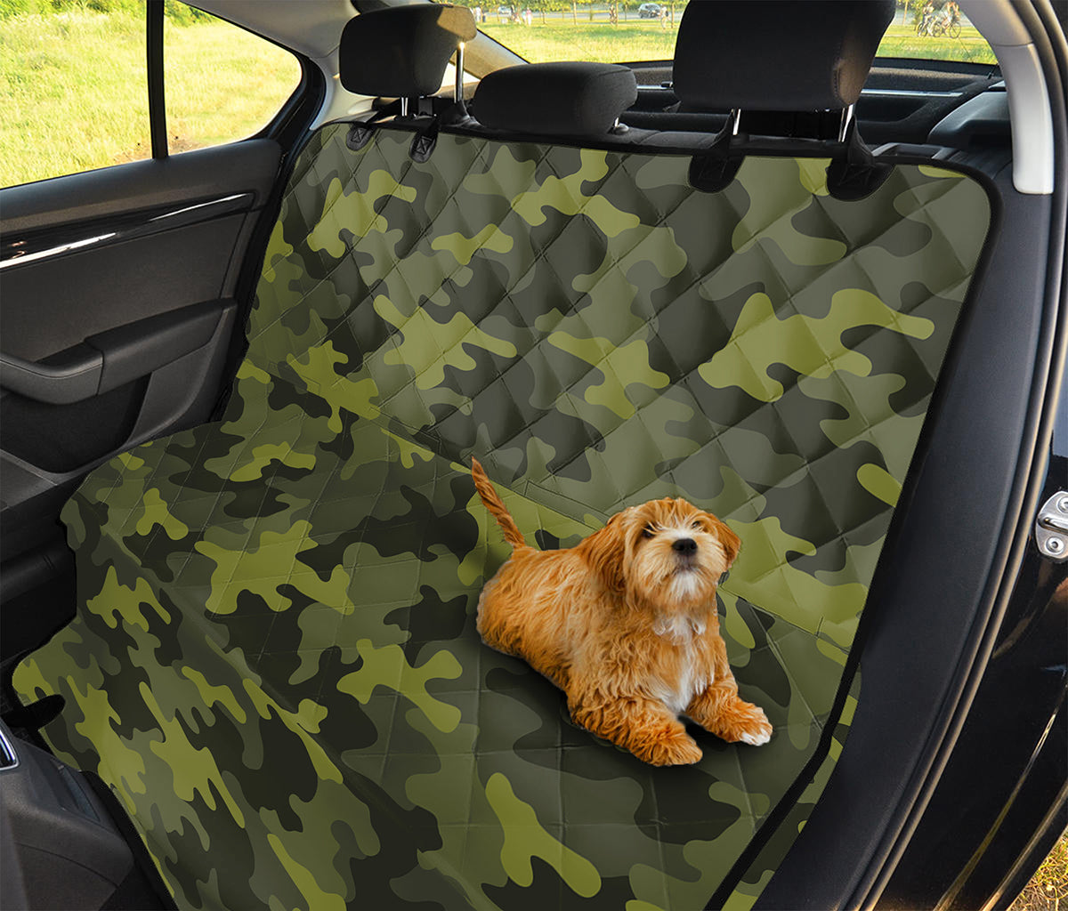 Dark Green Camouflage Print Pet Car Back Seat Cover