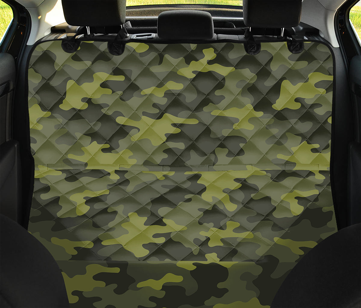 Dark Green Camouflage Print Pet Car Back Seat Cover