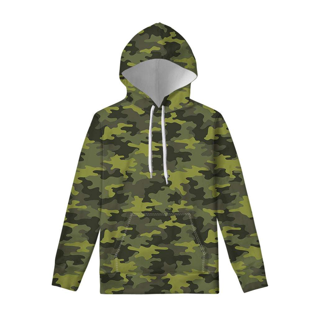 Dark Green Camouflage Print Pullover Hoodie