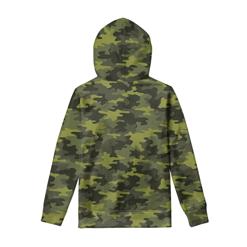 Dark Green Camouflage Print Pullover Hoodie