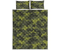 Dark Green Camouflage Print Quilt Bed Set