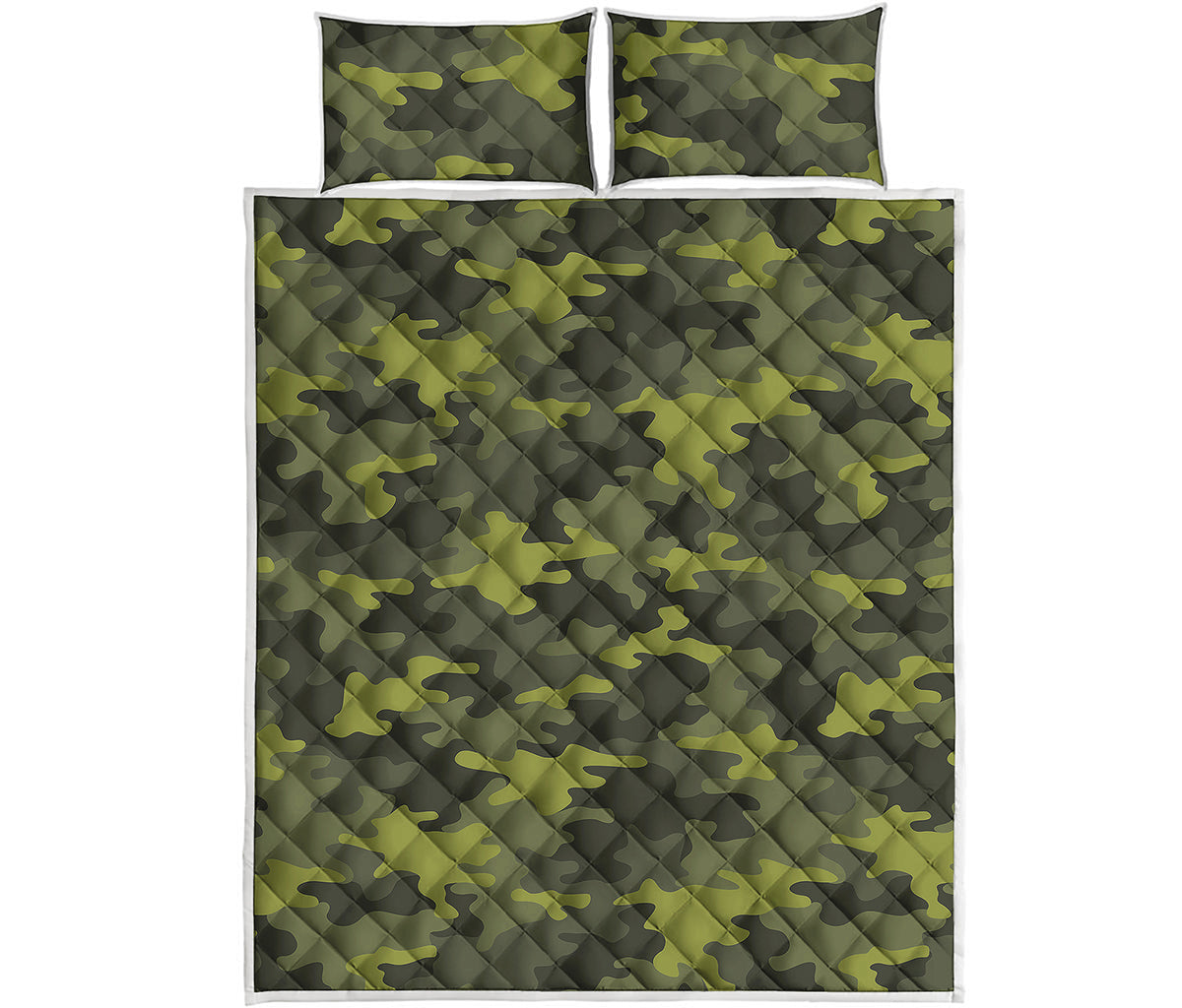 Dark Green Camouflage Print Quilt Bed Set