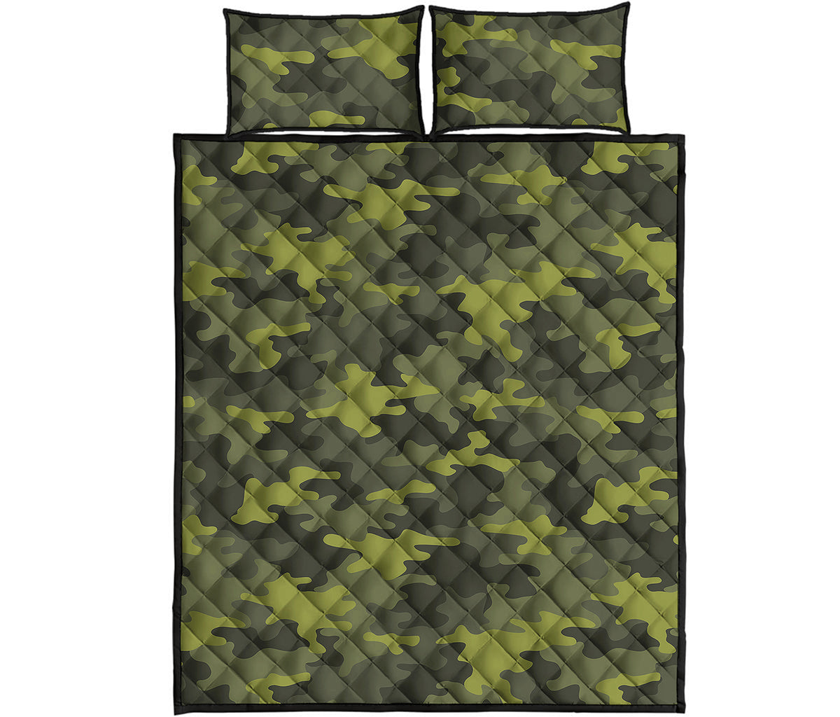 Dark Green Camouflage Print Quilt Bed Set