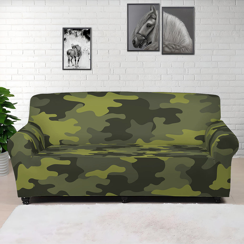 Dark Green Camouflage Print Sofa Cover