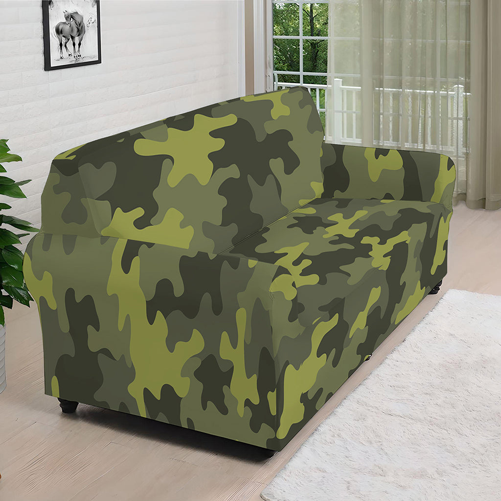 Dark Green Camouflage Print Sofa Cover