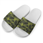 Dark Green Camouflage Print White Slide Sandals