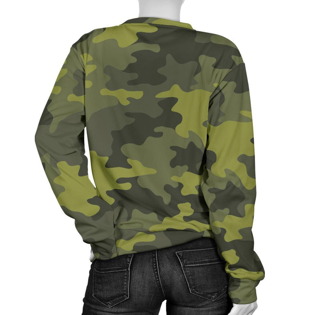 Dark Green Camouflage Print Women's Crewneck Sweatshirt GearFrost