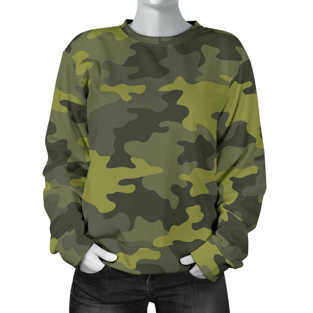 Dark Green Camouflage Print Women's Crewneck Sweatshirt GearFrost