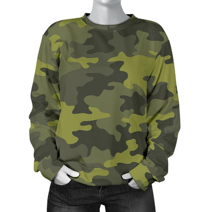 Dark Green Camouflage Print Women's Crewneck Sweatshirt GearFrost