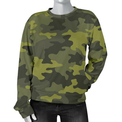 Dark Green Camouflage Print Women's Crewneck Sweatshirt GearFrost