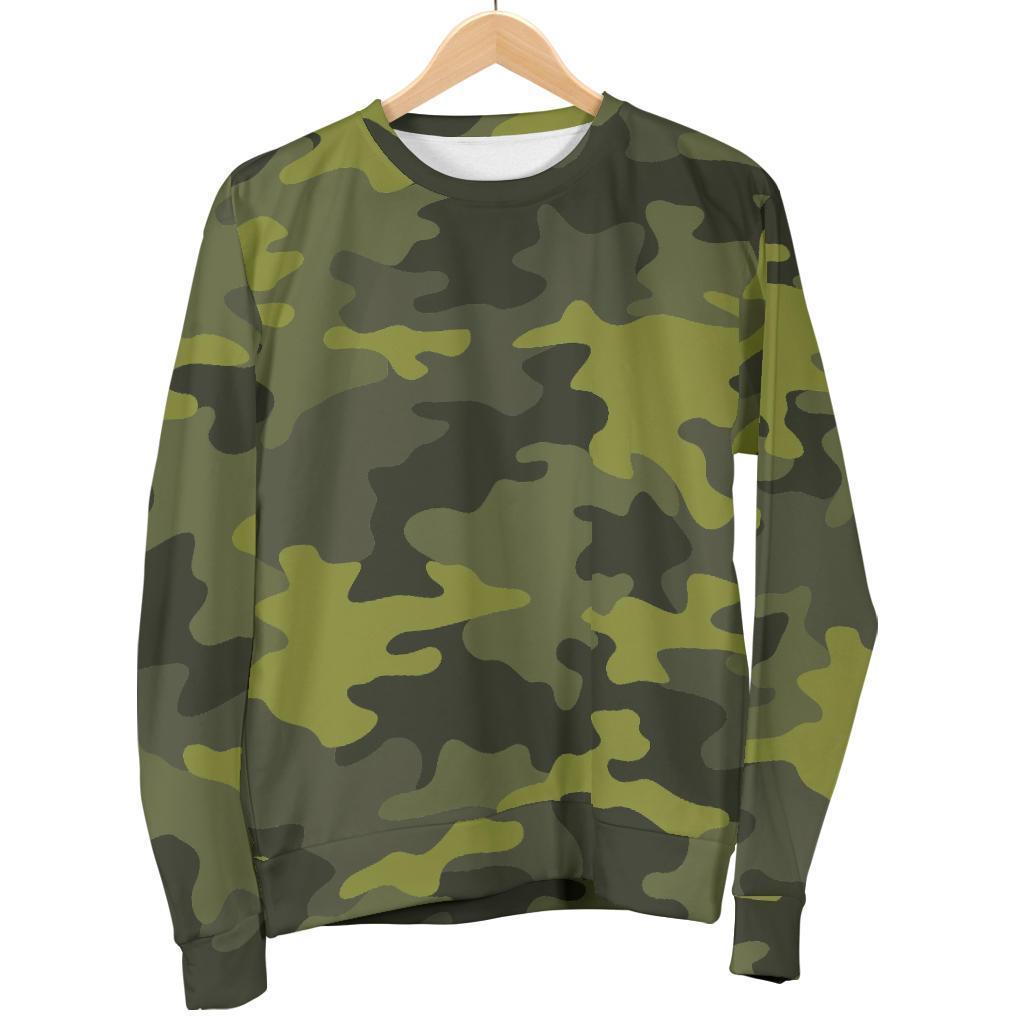 Dark Green Camouflage Print Women's Crewneck Sweatshirt GearFrost