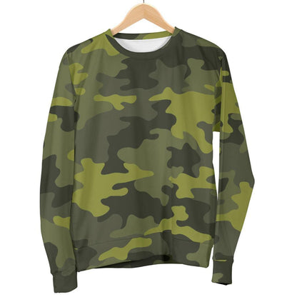 Dark Green Camouflage Print Women's Crewneck Sweatshirt GearFrost