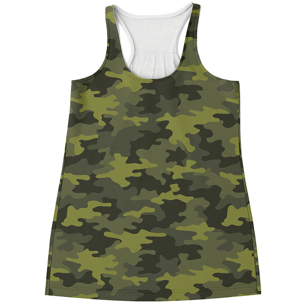 Dark Green Camouflage Print Women's Racerback Tank Top