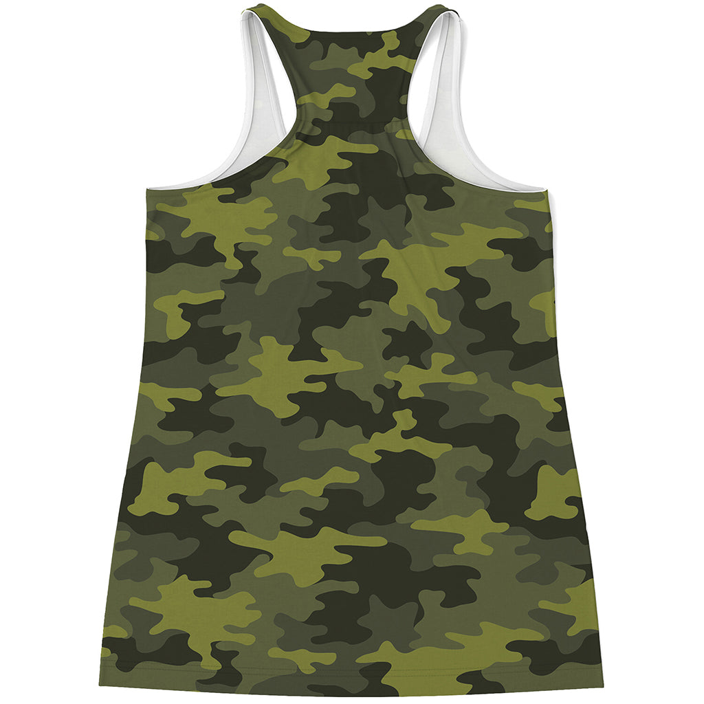 Dark Green Camouflage Print Women's Racerback Tank Top