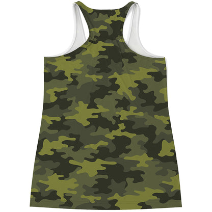 Dark Green Camouflage Print Women's Racerback Tank Top