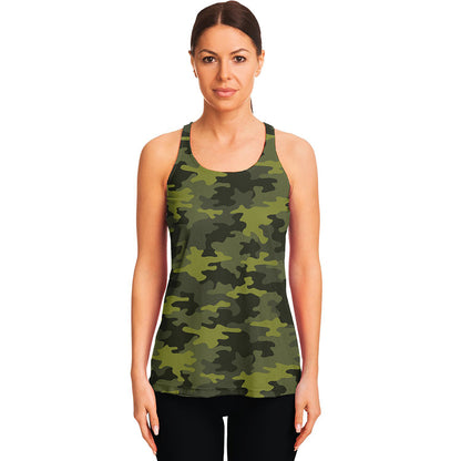 Dark Green Camouflage Print Women's Racerback Tank Top