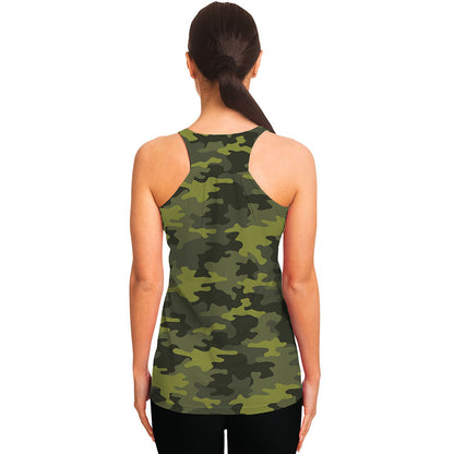 Dark Green Camouflage Print Women's Racerback Tank Top