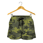 Dark Green Camouflage Print Women's Shorts