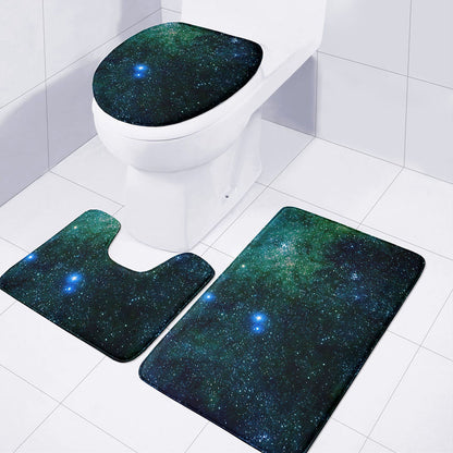 Dark Green Galaxy Space Print 3 Piece Bath Mat Set