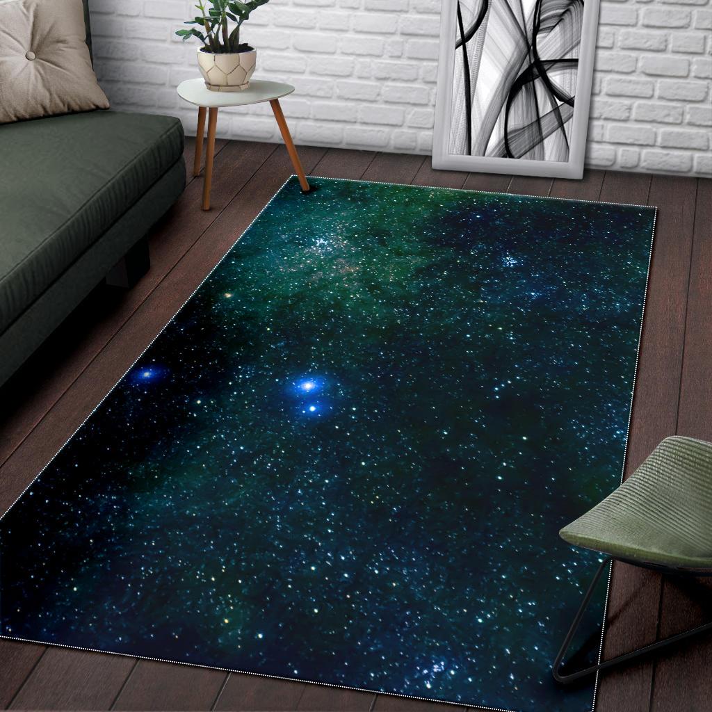 Dark Green Galaxy Space Print Area Rug GearFrost