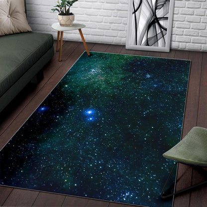 Dark Green Galaxy Space Print Area Rug GearFrost
