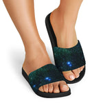 Dark Green Galaxy Space Print Black Slide Sandals