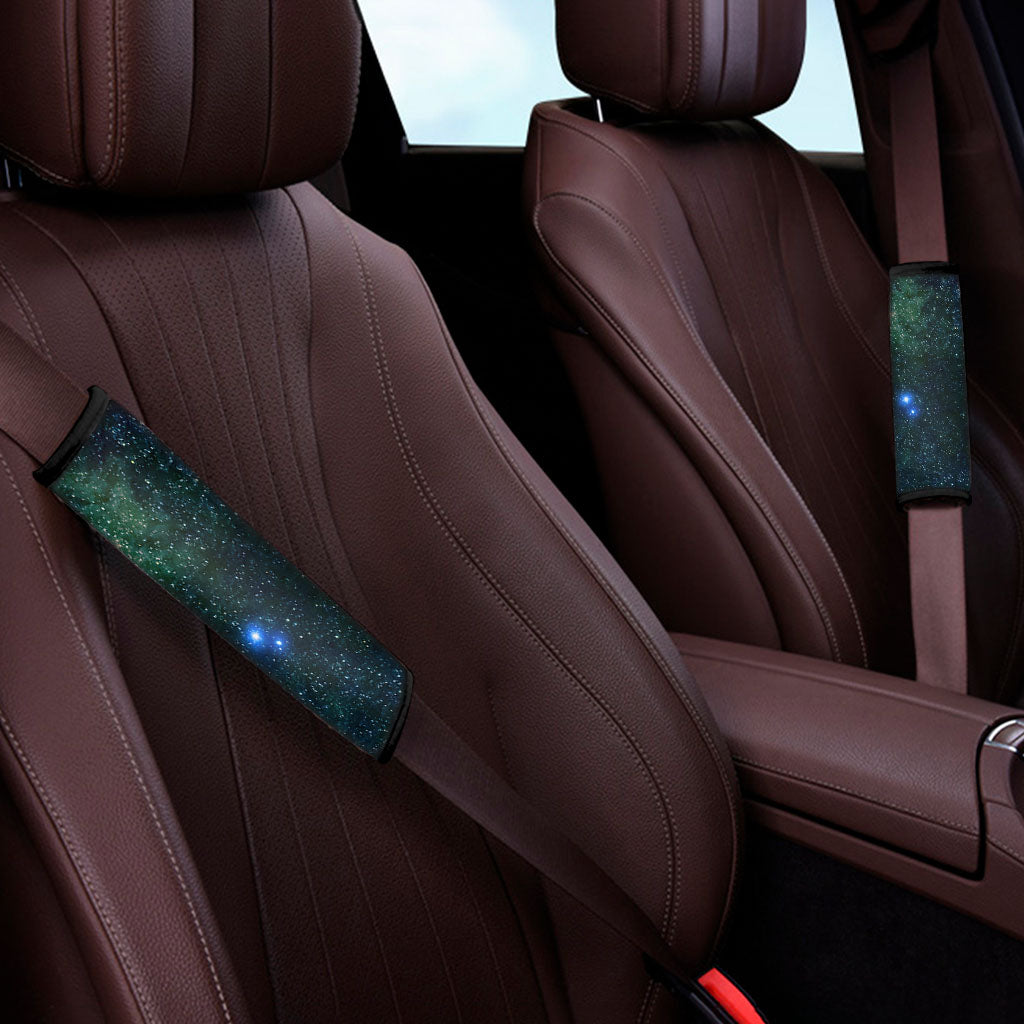 Dark Green Galaxy Space Print Car Seat Belt Covers