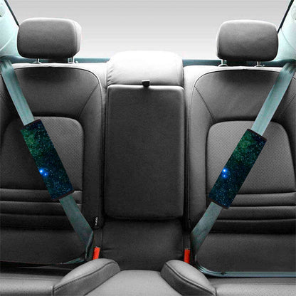 Dark Green Galaxy Space Print Car Seat Belt Covers