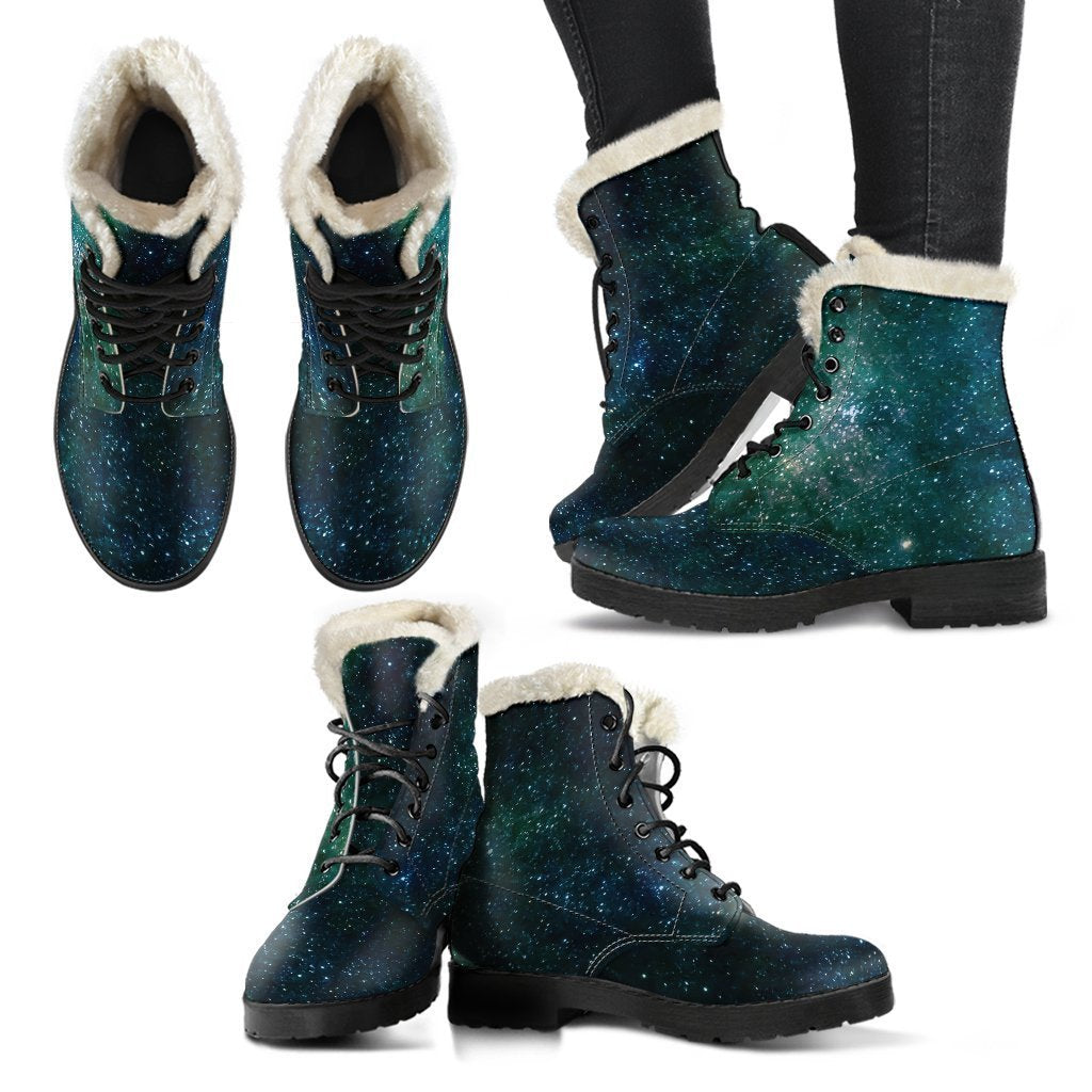 Dark Green Galaxy Space Print Comfy Boots GearFrost