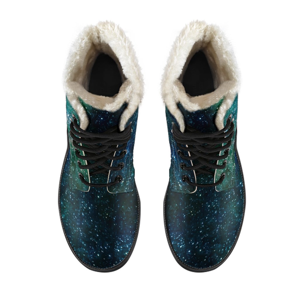 Dark Green Galaxy Space Print Comfy Boots GearFrost