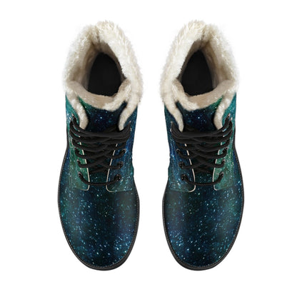 Dark Green Galaxy Space Print Comfy Boots GearFrost