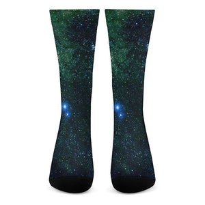 Dark Green Galaxy Space Print Crew Socks