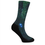 Dark Green Galaxy Space Print Crew Socks