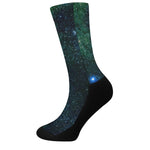 Dark Green Galaxy Space Print Crew Socks