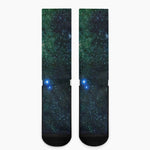 Dark Green Galaxy Space Print Crew Socks