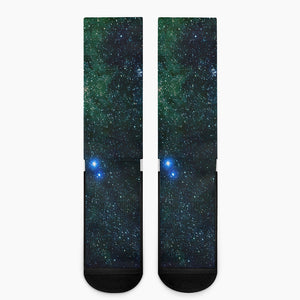 Dark Green Galaxy Space Print Crew Socks