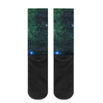 Dark Green Galaxy Space Print Crew Socks